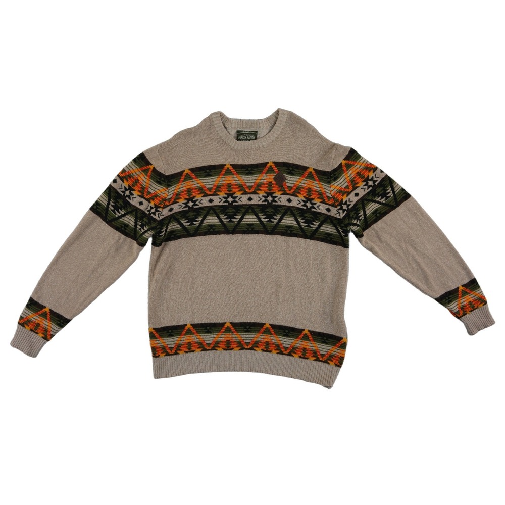 Parish Nation Sweater Men's Size 2XL Tan Aztec 100% Cotton Side Zip Southwestern
